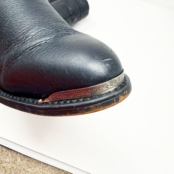 Durango Black Pebbled Leather Western Ankle Boots Size 9.5 Side Zip Pointy Toe - Picture 4 of 10